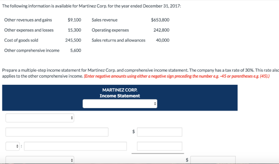 The following information is available for Martinez Corp. for the year ended December 31, 2017: Other revenues and gains $9,1