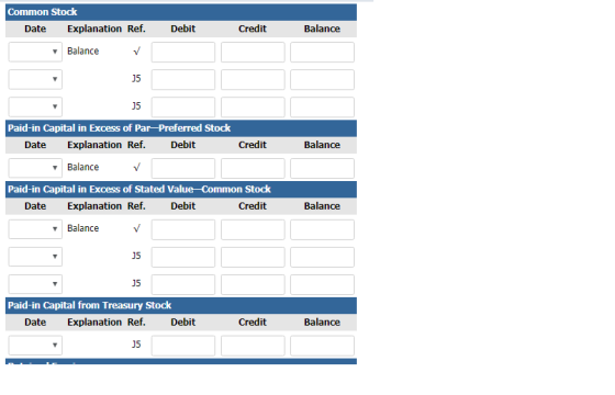Common Stock Date Explanation Ref. Debit Credit Balance Balance Paid-in Capital in Excess of Par-Preferred Stock Date Explana