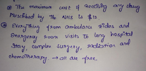 100 The manimum cost of receiving any chung Ploscsibed by the NHS is $12. & Everything from combulance sides and Emergency ro