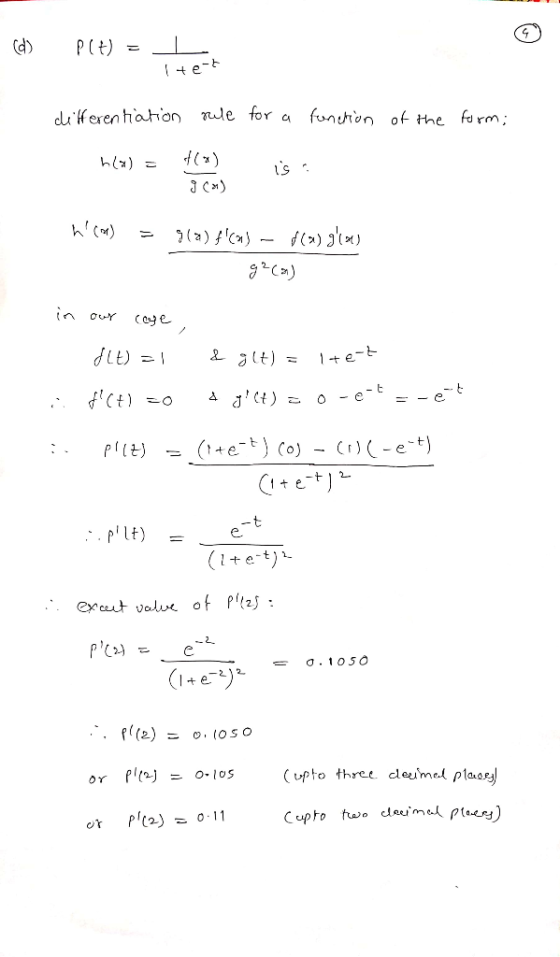 d) PCt e-b cliferenhaton rde for funhon of the form; CA in our Ce 1+e- - et (1e-Co )-e 1 e. ercut volue of Plzs a.1050 f((2)