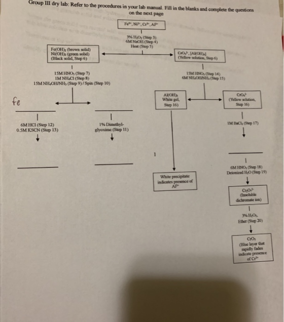 Group III dry lab: Refer to the procedures in your lab manual. Fill in the blanks and complete the questions on the next page