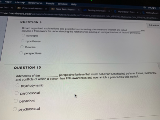 t View History Bookmarks People Window Help mi Dac × | 31%D Proctored Assess × ⓦ Take Test! Procto. × Testing intornat. × My