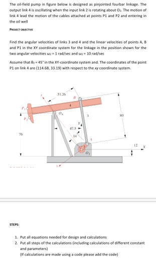 The oil field pump in figure below is designed as pinjointed fourbar linkage. The output link 4 is oscillating when the input