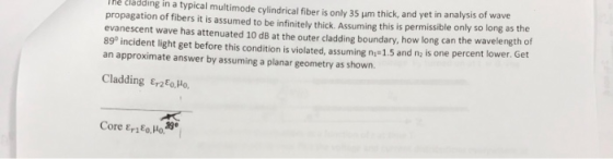 The cladding in a typical multimode cylindrical fiber is only 35 um thick, and yet in analysis of wave propagation of fibers