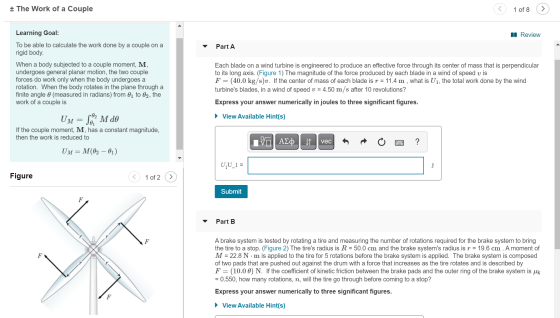 + The Work of a Couple 1 of 8 > Review Part A Learning Goal: To be able to calculate the work done by a couple on a rigid bod