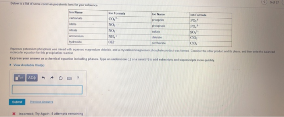 of 3 Below is a Ist of some common polyatomic ions for your reference Ilon Formula Ion Formula CO, PO, NO, NO, SO, NH, Char c