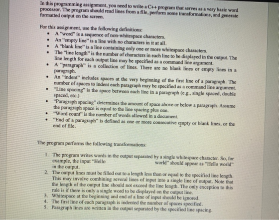 . . In this programming assignment, you need to write a CH+ program that serves as a very basic word processor. The program s