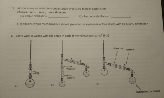5. a) How many vaporization-condensation events are there in each? (4pt) Choices: zero ; one ; more than one i) a simple dist