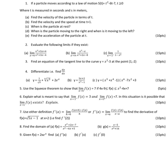 1. If a particle moves according to a law of motion S(t)=12-6-7, t 20 Where t is measured in seconds and sin meters, (a) Find