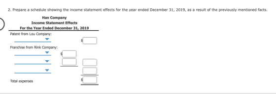 2. Prepare a schedule showing the income statement effects for the year ended December 31, 2019, as a result of the previousl