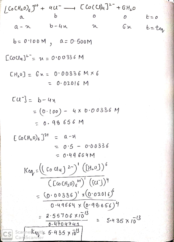 I CO CH20)6344 + 44 - Ecocelle]2- + 6H2O aь о 0 a-n brun n on tao t= te b=0.100M, a = 0.500M [coclu 34 = 2 = 0.00336 M CH,0)