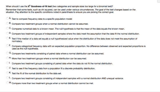 When should l use the X2 Goodness-of-fit test (two categories and sample sizes too large for a binomial test)? Remember that