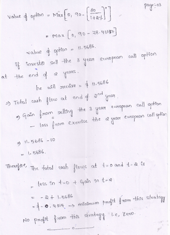 page-03 80 value of option = Max 0, 90- 18.) - Max Co, 90- 78.43134] value & option = 44.5686. if investor sell the 3 year eu
