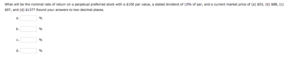 What will be the nominal rate of return on a perpetual preferred stock with a $100 par value, a stated dividend of 10% of par