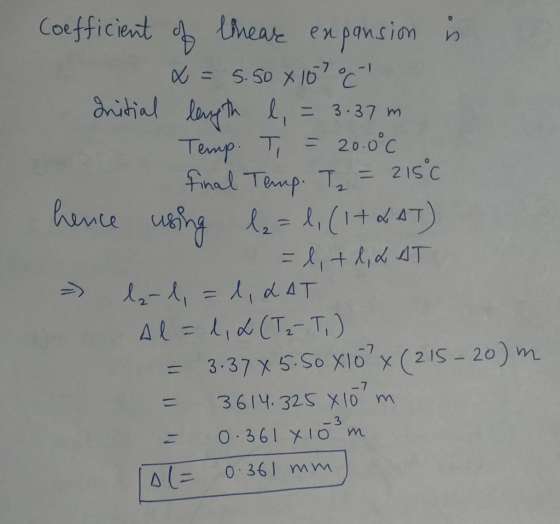 officiet p Ueate exponion àond lam 11 3.37 m 3-37X5. So XIo7x(25-20) = Δ(-0,361 mm