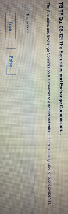 TB TF Qu. 06-121 The Securities and Exchange Commission... The Securities and Exchange Commission is authorized to establish