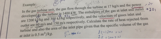d باور Example: In the gas turbine unit, the gas flow through the turbine at 17 kg/s and the power developed by the turbine i