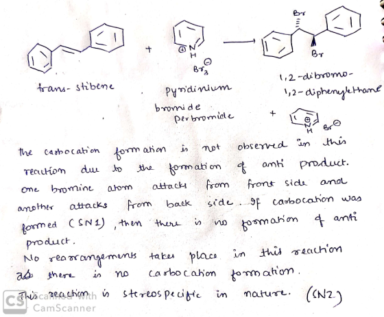 ZI Br Perbromi trans-stibene 1,2-dibromo- Pyridinium 1,2-diphenylethane bromide. Druperbromide . + Lodge the carbocation form