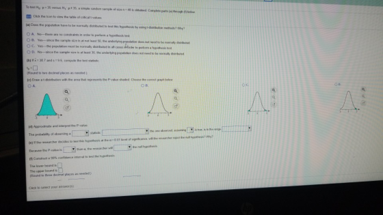 To test Hy = 35 versus H, #35 a simple random sample of size 40 is obtained Complete parts achow Click the icon to view the t