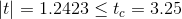 |t| = 1.2423 \le t_c = 3.25