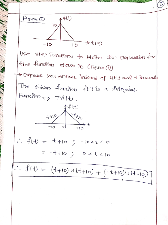S NN figure o #C -10 T io → t(s) Use step Functions to Woite the Esepression for the function shown in (figuse (0) 7> Elpress