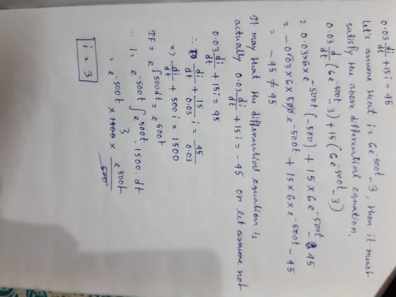 5oot_3, then it must 0.03 +151 = 46 Lets assume that is be satisfy the above differential equation, 0.03 od (be soot 3) + 15
