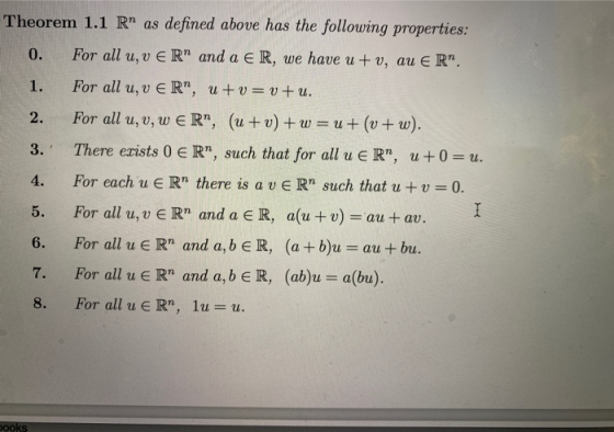 3. Theorem 1.1 R” as defined above has the following properties: 0. For all u, v eR” and a € R, we have u + v, au € R”. 1. Fo