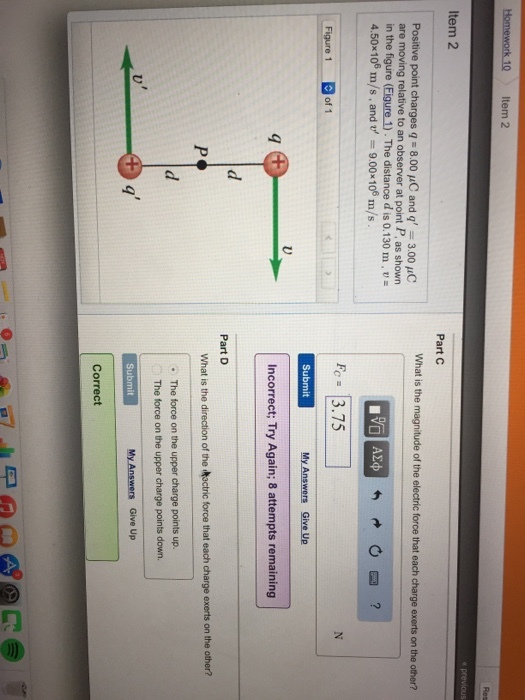 Positive point charges q = 8.00 mu C and q' = 3.00