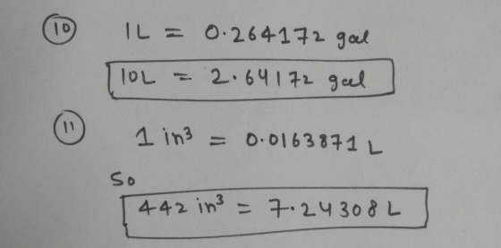 D IL=0.264171 gal 1 in3-0.01631子1 L 442 in3-7-2-y 308 L