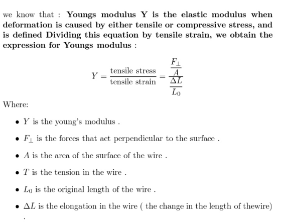 we know that : Youngs modulus Y is the elastic modulus when deformation is caused by either tensile or compressive stress, an