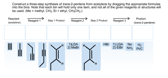 Construct a three-step synthesis of trans-2-penten