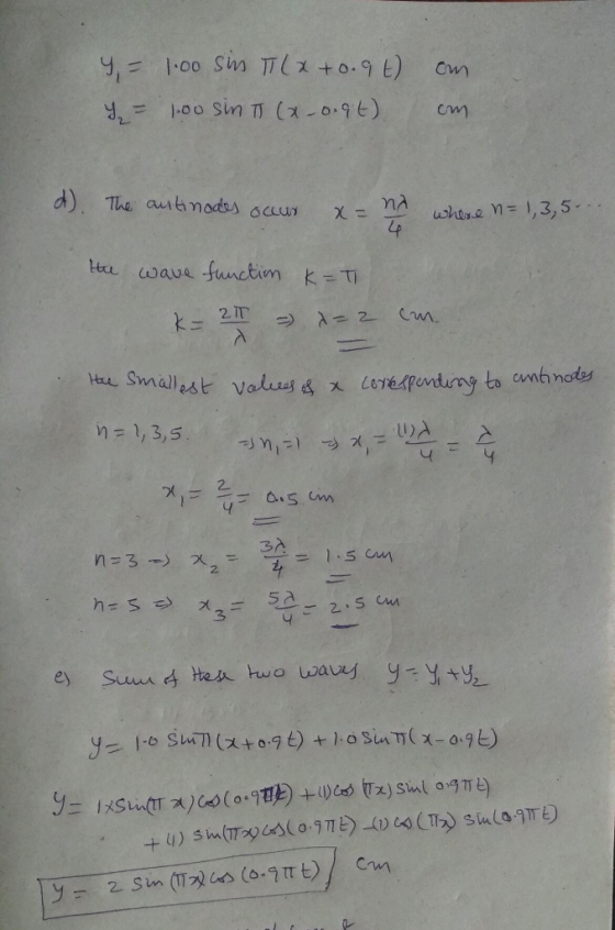 Two Transverse Sinusoidal Waves Combining In A Medium Are Described By