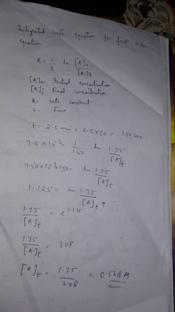Integrated sale equation equation for first onder Re I lu TAJ, [A JE PAJO: Initial concentration [NJE Final concentration R =