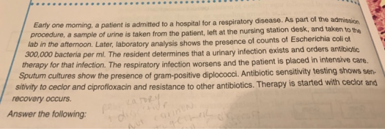 ........................ Early one morning, a patient is admitted to a hospital for a respiratory disease. As part of the adm