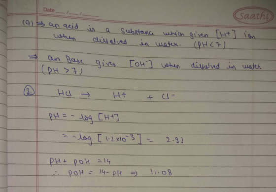 Date -- - Saathi (9) an acid in a substance which given ل LHTJ Ton. فعله لنيك .لوبيا من ۴۲) ( an Boye (PH > 7) gives [OH- ] w