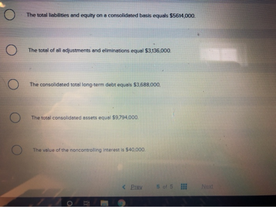 o The total liabilities and equity on a consolidated basis equals $5614,000. o The total of all adjustments and eliminations