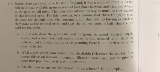 18. Before there were charitable trusts in England, it was a common practice for the rich to buy all available grain in years