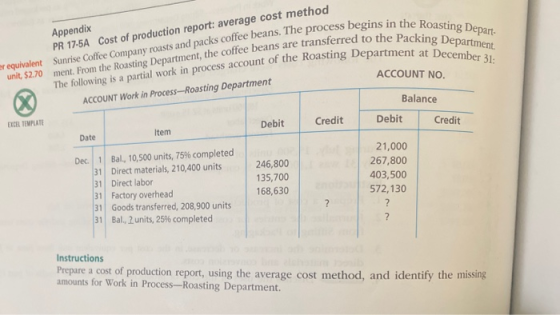 Appendix PR 17-5A Cost of production report: average cost method er equivalent Sunrise Coffee Company roasts and packs coffee