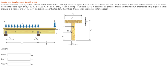 Chapter 15, Supplemental Question 121 The simply supported beam supports a uniformly distributed load of w-300 lb/ft between
