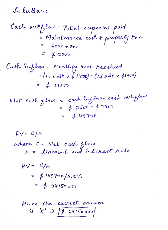 Cath ourt low ะ Total expenses paid : Mantenance code + propeん a o Cash nplasMonty rent Received 24 150 Hence the conne ct 24 ISD ƠOD