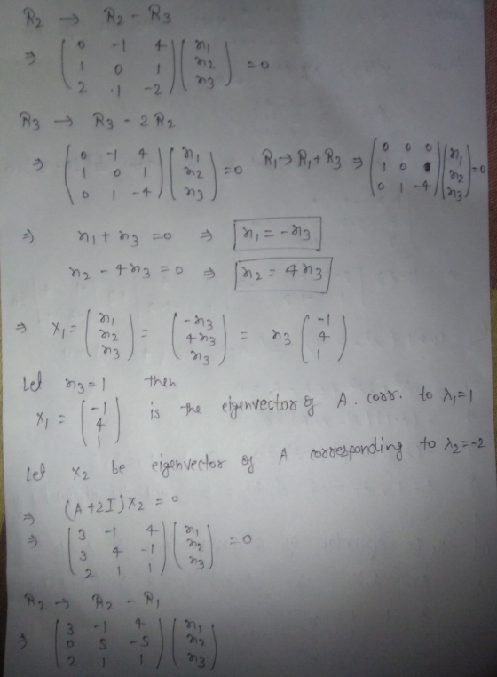 R2-R3 - 1 2 2 m3 - 1 -2 R3 R3 -2 R2 0 O -1 4 R, R, + R3 lio 0 42 -4 ng OI -4. 23 nit ng so 2, = -83 ng - 423=0 h2 = 423 ชา) u