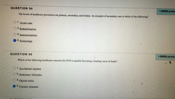 1.00000 point QUESTION 34 primary, secondary, and tertiary. An example of secondary care is which of the following? The level