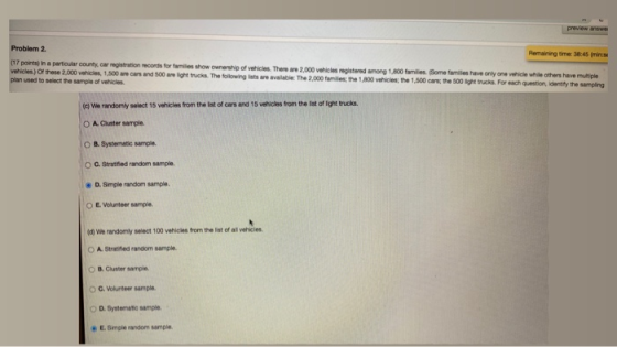 preview answer Remaining time: 38:45 min Problem 2 (17 points in a particular county car registration records for fames show