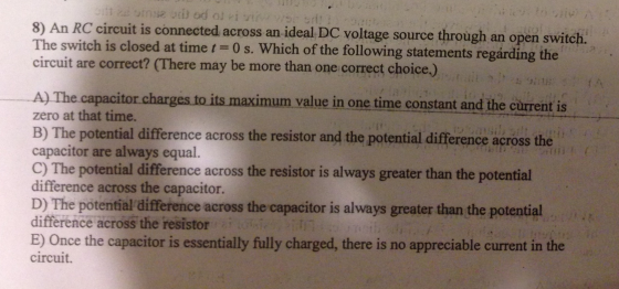 An RC circuit is connected across an ideal DC volt