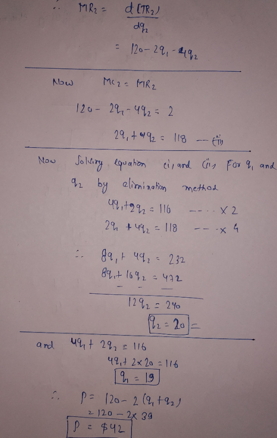 MIR2= d [TR2) dq2 = 120-29, -3492 Now MC2 = MIR2 120 - 24-492 = 2 29, + & 2 = 118 -- tin Now Solving equation ci, and is for