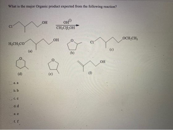 What is the major Organic product expected from the following reaction? OH оно ci CH:CH OH OH OCH.CH O CI H3CH,CO (6) OH (d)
