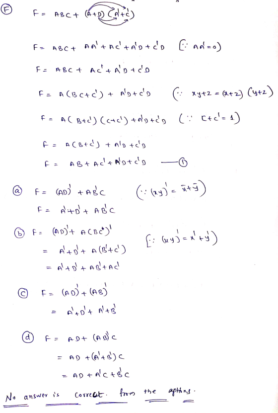 Fe ABC+ (6 +22 Alts) Fa ABC+ AA + Actad tco CAA=o) F- A B C + Actadtce + ( xy +2 = (2+2) (ytz) = A (B C+ c) + Aldted f = A