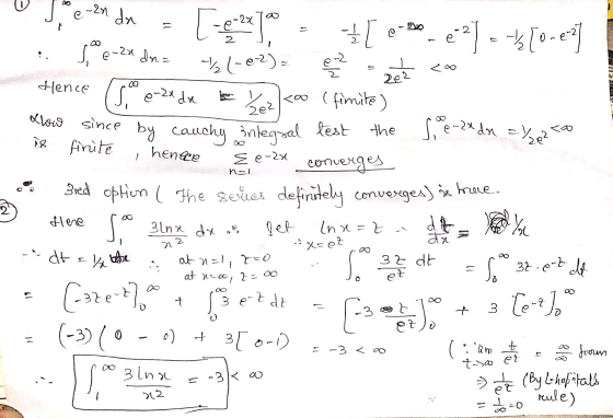 Llow since 18 finite henece Jae-in da - [-e-br] - [ 0-56-62) -- [o-ery e-2x dn= (-e-2)= e = 262 co Hence 150 e-2x da yako (fi