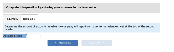 Complete this question by entering your answers in the tabs below. Required A Required B Determine the amount of accounts pay