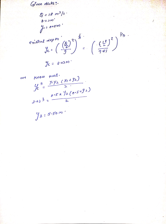 Given data- : r3 / s ي = $ b=am دوهم : 2 = 5 . 2 critical depth *ري ( (2) ): لا و } : . در دهه = we know that, زد ، و دلالا